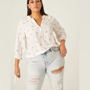 Hinge Nordstrom Floral White Viscose Lace Trim Tunic Plus 1X